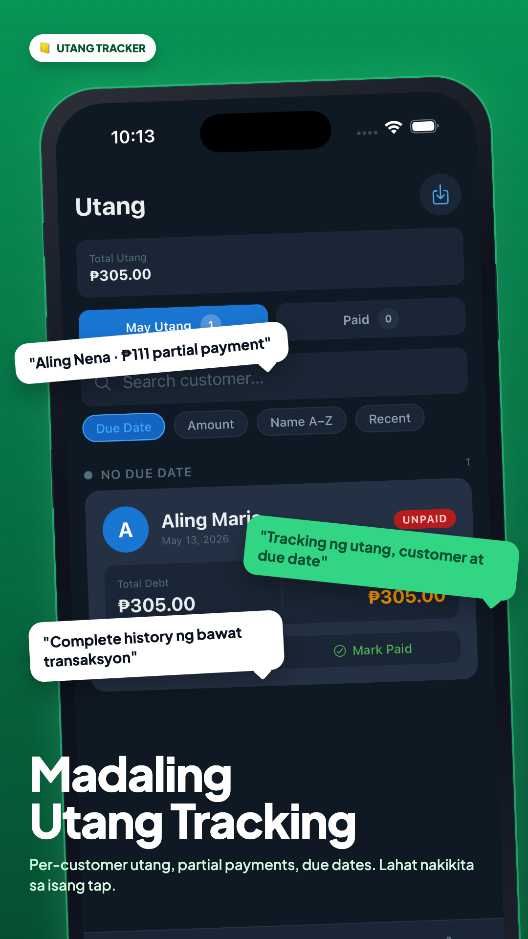 Utang records and customer credit